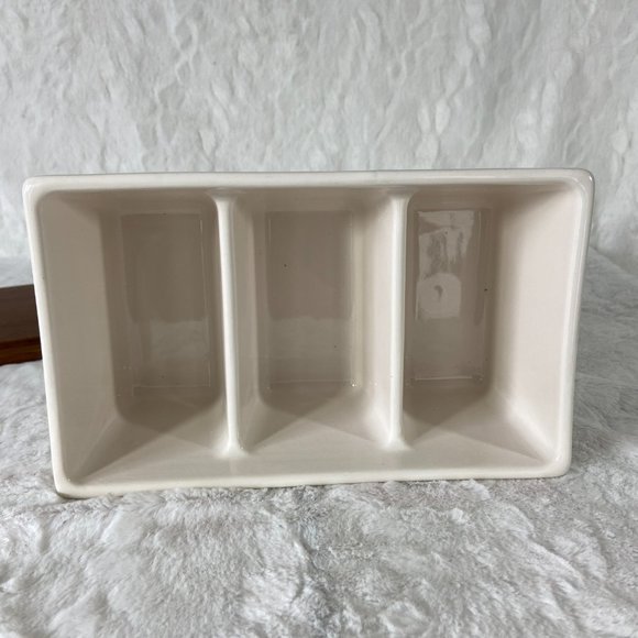Rae Dunn Ceramic Divided Tea Bag Holder/Organizer with Wood Lid Rare find - Picture 6 of 10